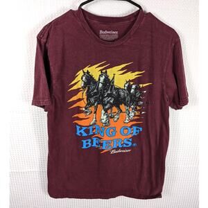 Budweiser M T-Shirt Men's King of Beers Clydesdale Graphic Maroon Tee Beer